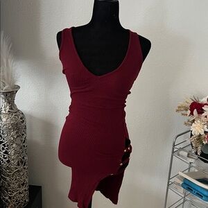 Burgundy Sleeveless Dress with Button Detail